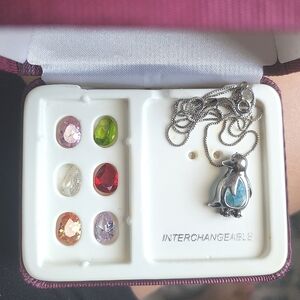 Sterling Silver Penguin Necklace with interchangeable gemstones